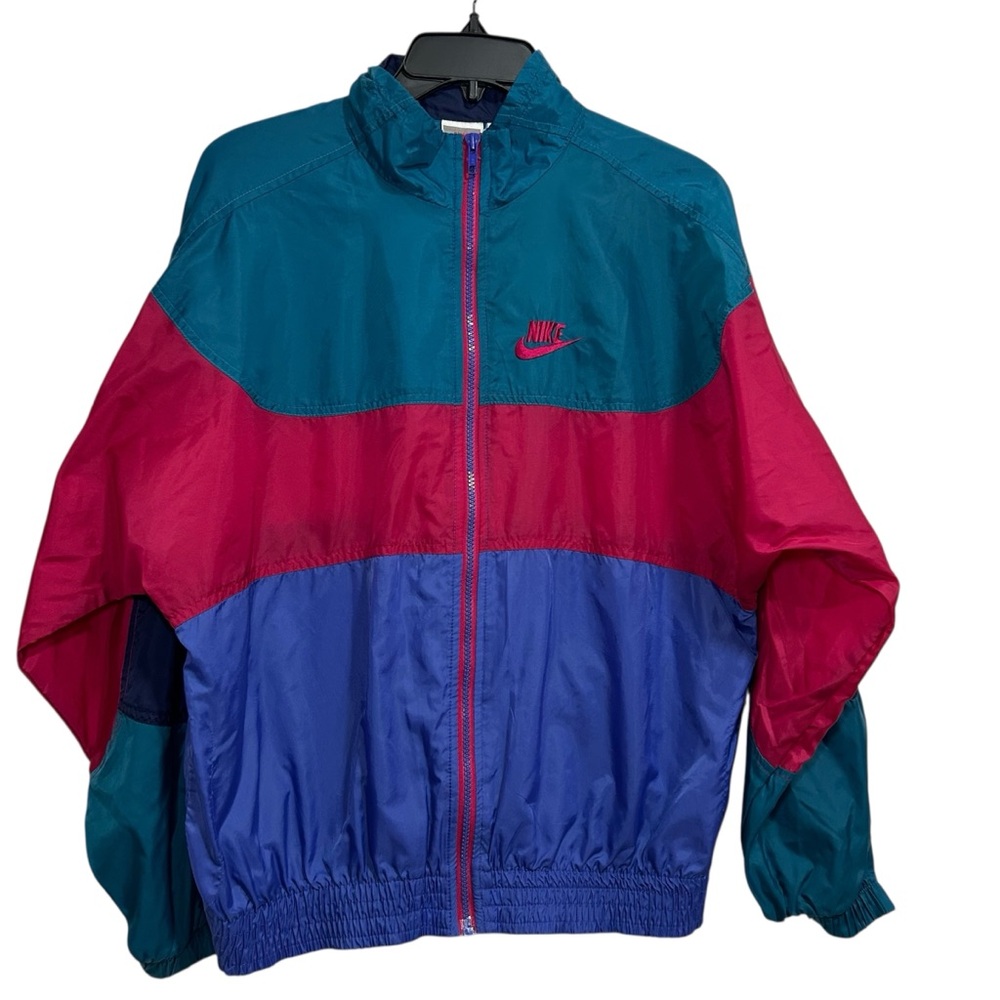 Vintage 80s 90s NIKE Grunge Color Block Windbreaker Coat Jacket Gray Tag
